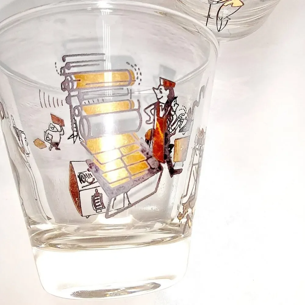 Mid Century modern Double drinking  Glasses  Set of 5 Pressroom Characters
